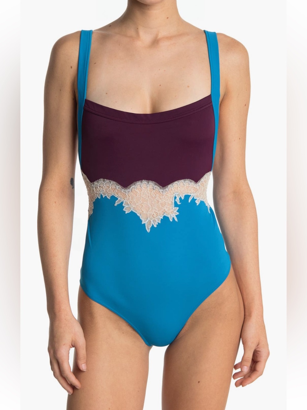 Valentino Lace Trim Colorblock Bodysuit